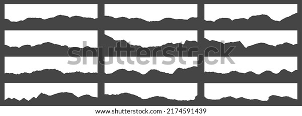 Ragged paper edge borders vector collection.\
White shred fragments set. Cardboard or paper ragged edges with\
shadows 3D design. Rrough teared page strip elements. Blank divider\
fragments.