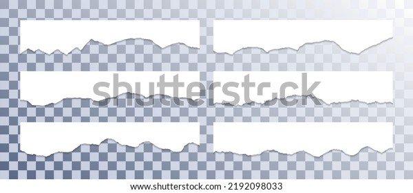 Ragged
paper edge borders vector collection. White tattered fragments set.
Cardboard or paper ripped edge stripes with shadows. Isolated
teared page strip pieces. Blank divider
fragments.