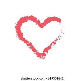 Ragged red line in the form of a silhouette of the heart.Painted by coal