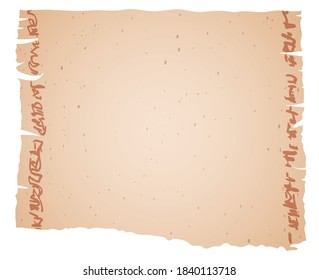 Ragged scroll with magic spell in the margins, isolated over white background.