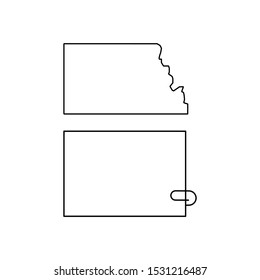 Ragged sheet of paper. Paper and paper clip. Set icons