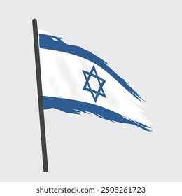 Bandeira Israel rasgada e desgastada, exibindo um símbolo nacional com uma textura desgastada e vintage. Ideal para designs que representam força e patrimônio