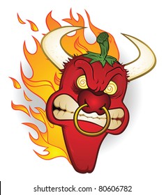 Raging Bull Chili Pepper Cartoon Character