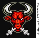 raging bull. illustration of angry red bull face