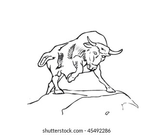 A raging bulla free hand drawn, clean editable vector representing a bull