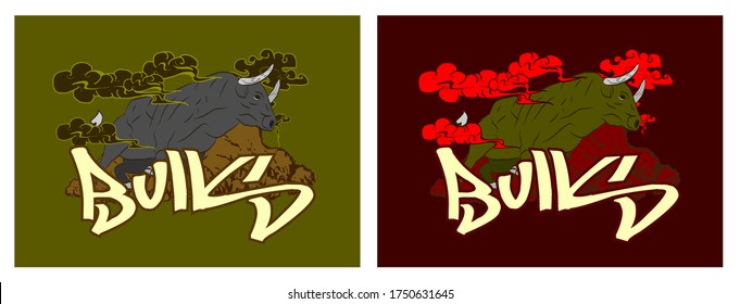 Raging bulls illustration design for sukajan is mean japan traditional cloth or t-shirt with digital hand drawn Embroidery Men T-shirts Summer Casual Short Sleeve Hip Hop T Shirt Streetwear