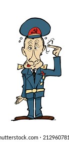 Un enfurecido dictador loco haciendo un movimiento circular con el dedo índice en su oído para mostrar que está loco. 