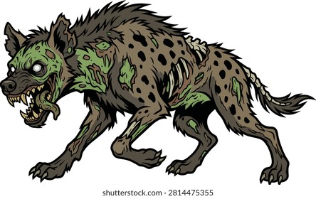 Raging undead hyena with exposed bones and decay.