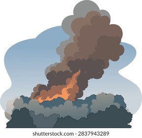 A Raging Wildfire Devours the Forest Under a Blue Sky