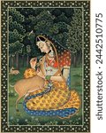 Ragini Saveri Miniature Painting.Mughal wall Paintings, Mughal pichwai art Miniature Paintings.