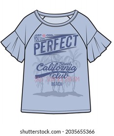 RAGLAN FRILLED SLEEVES KNIT TOP WITH GRAPHICS FOR KID GIRLS AND TEEN GIRLS IN EDITABLE VECTOR FILE