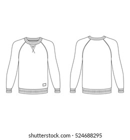 Raglan long sleeve t-shirt outlined template (front & back view), vector illustration isolated on white background