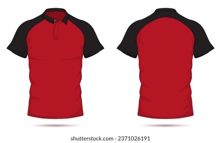 Raglan sleeve collared t-shirt mockup front and back view