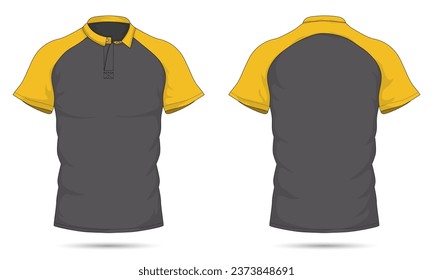 Raglan sleeve collared t-shirt mockup front and back view