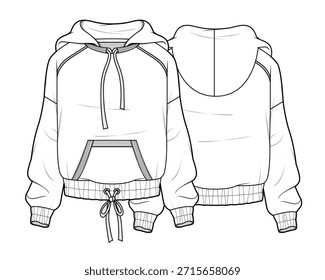 Sudaderas con capucha de manga raglán Vector de diseño de maqueta Plantilla plana técnica.