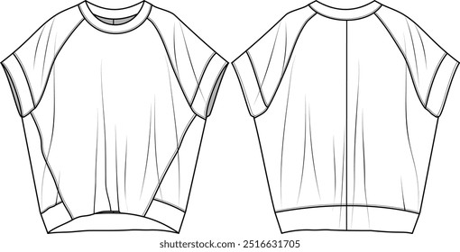Camiseta de manga raglán de gran tamaño boceto plano