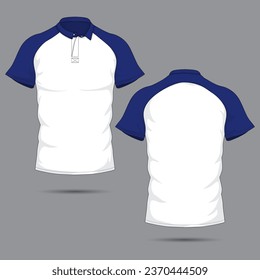 Raglan sleeve polo shirt template front and back view