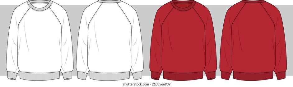 Raglan sleeve sweatshirt with rib cuff flat sketch