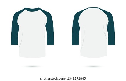 raglan sleeve t-shirt front and back view. vector illustration