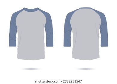 Raglan sleeve t-shirt mockup front and back view. vector illustration