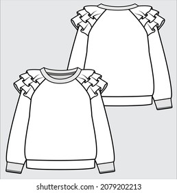 RAGLAN SLEEVES FRILLED SLEEVES SUEAT TOP PARA NIÑAS ADOLESCENTES Y NIÑAS EN ARCHIVO DE VECTOR EDITABLE