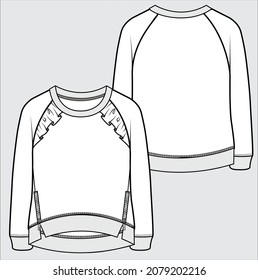 RAGLAN SLEEVES FRILLED SLEEVES SWEAT TOP FOR TEEN GIRLS AND KID GIRLS IN EDITABLE VECTOR FILE