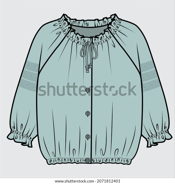 RAGLAN SLEEVES FRONT TIE UP BLOUSE\
FOR KID GIRLS AND TEEN GIRLS IN EDITABLE VECTOR\
FILE