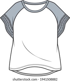 Raglan Tee Top For Women Flat Sketch Illustration Mock Up Sketch