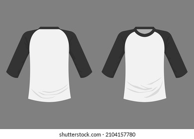 Raglan t-shirt half sleeve black and white mockup template. front and back view.