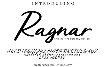 Ragnar Font Pincel elegante pintado en mayúsculas letras vectoriales, alfabeto, tipo de letra