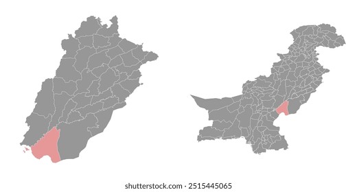 Mapa do distrito de Rahim Yar Khan, divisão administrativa do Paquistão. Ilustração vetorial.