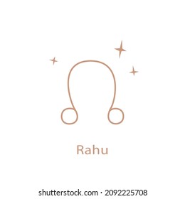 Rahu planet symbol. Ascending lunar node. Golden mystical drawing, vector. Jyotisha. Hinduism, Indian or Vedic astrology horoscope.