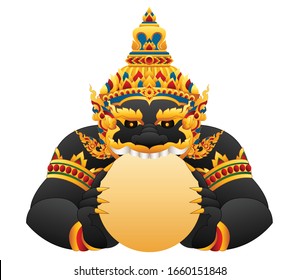 Rahu,Thai god of darkness. He is swallowing the moon.graphic vector