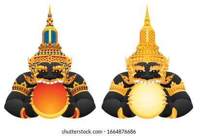 Rahu,Thai god of darkness. He is swallowing the moon.graphic vector