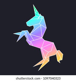 Raibow vector Unicorn in origami low-polygonal style