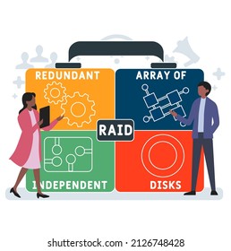 RAID - Redundant Array of Independent Disks acronym. business concept background.  vector illustration concept with keywords and icons. lettering illustration with icons for web banner, flyer, landing