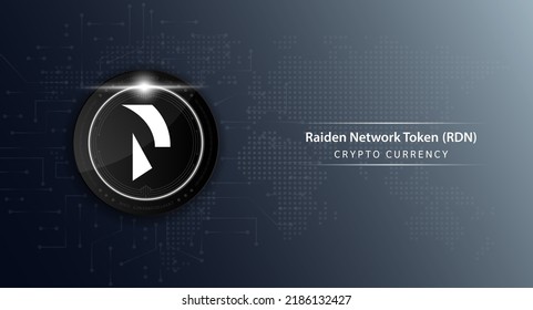 Raiden Network Token coin cryptocurrency token symbol. Crypto currency with stock market investment trading. Coin icon on dark background. Economic trends finance concept. 3D Vector illustration.