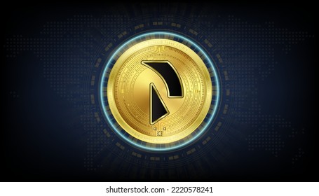 Raiden Network Token Coin Golden Token Cryptocurrency. Future Currency On Blockchain Stock Market Digital. Crypto Currencies On Black Background Vector EPS10.