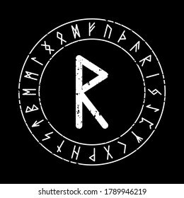 RAIDHO RUNE ON A BLACK BACKGROUND IN VECTOR