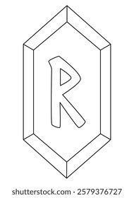 Raido rune of the elder futhark, Raido magical sign symbolizing travel, movement - vector linear picture for coloring. Outline. Runic stone.