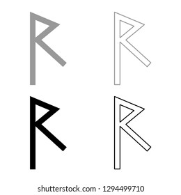 Raido rune raid symbol road icon set grey black color vector illustration outline flat style simple image