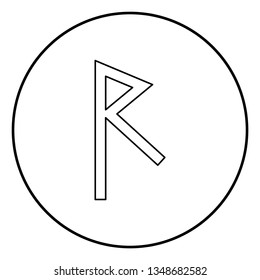 Raido rune raid symbol road icon outline black color vector in circle round illustration flat style simple image