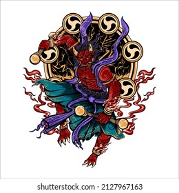 Raijin Devil Japanese Vector Illustration