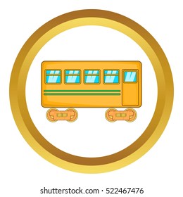 Rail car vector icon in golden circle, cartoon style isolated on white background