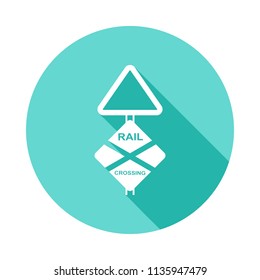 rail crossing icon in Flat long shadow style on white background