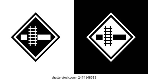 Rail crossing sign set. Railroad roadside vector symbol in black and yellow.