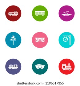Rail delivery icons set. Flat set of 9 rail delivery vector icons for web isolated on white background