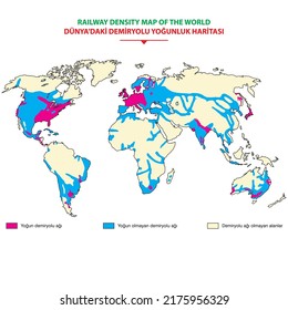 mapa de la densidad ferroviaria en todo el mundo. Vector