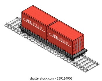 A rail freight car with two shipping containers.