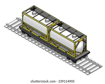 A rail freight car with two tanker containers.